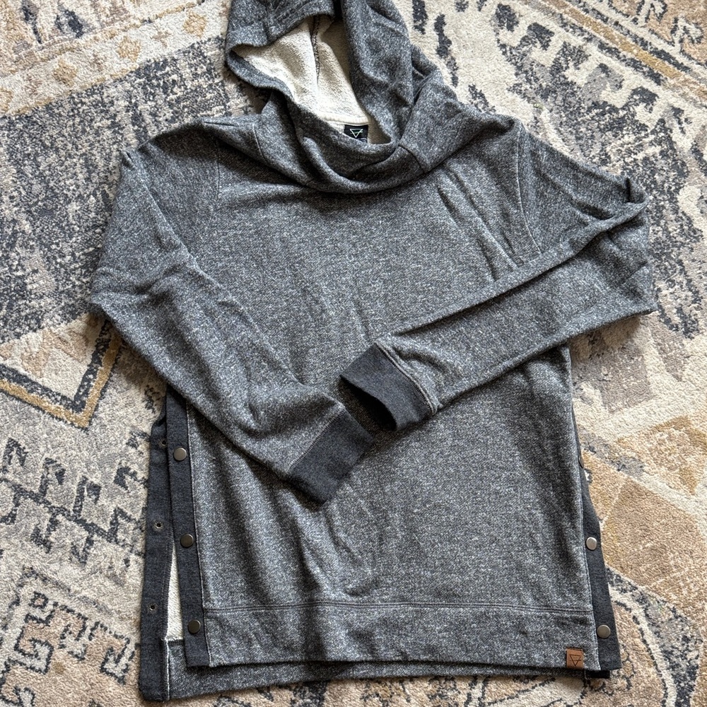 Cozy Gray Hooded Sweatshirt with Side Snap Detail